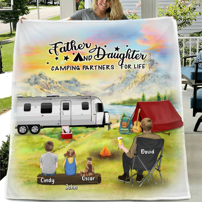 Custom Personalized Father Daughter Camping Pillow Cover & Quilt/ Fleece Blanket - Father's Day Gift Idea For Father/ Camping Lover - Father And Daughter Camping Partners For Life