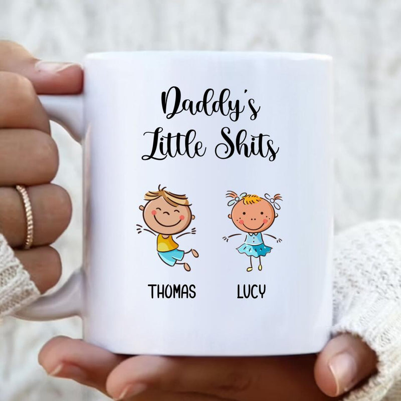 Personalized Daddy's Little Kids Coffee Mug - Up to 15 Kids - Gift Idea For Father's Day/Mother's Day - Daddy's Little Shits