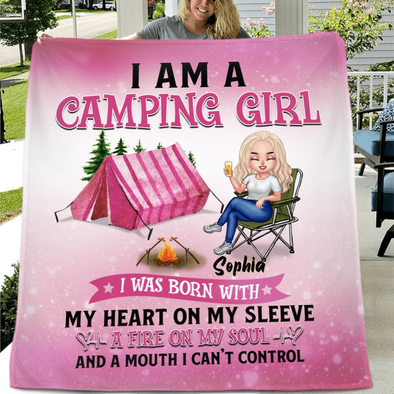Personalized Camping Queen Quilt - Gift Idea For Camping Lovers/Mother's Day - I Am A Camping Girl, I Was Born With My Heart On My Sleeve