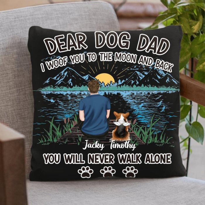 Custom Personalized Dog Dad Pillow Cover - Upto 5 Dogs - Gift Idea for Father's Day/Dog Lover - I Woof You To The Moon And Back