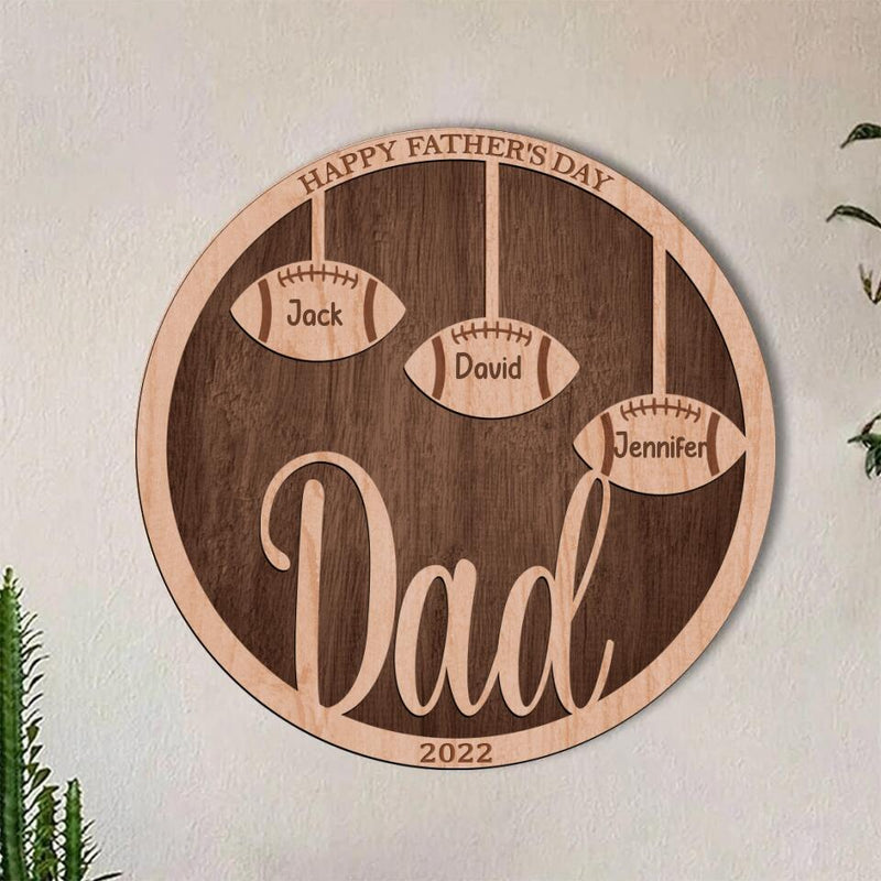 Personalized Football Double Layer Round Sign - Gift Idea For Father's Day 2023