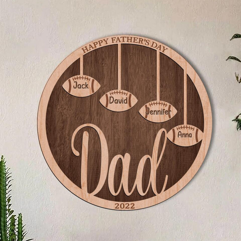 Personalized Football Double Layer Round Sign - Gift Idea For Father's Day 2023