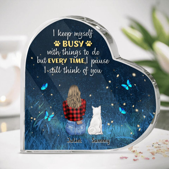 Personalized Dog Mom/Dog Dad Heart Acrylic Plaque - Gift Idea For Dog Lover with up to 4 Dogs - I Still Think Of You