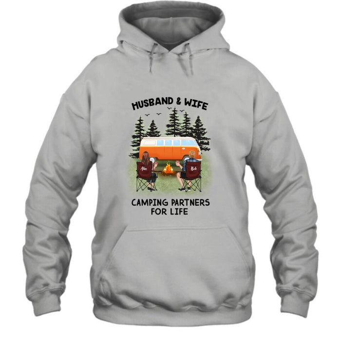 Custom Personalized Camping Shirt - Upto 3 Pets - Best Gift For Camping Lover - Husband And Wife Camping Partners For Life