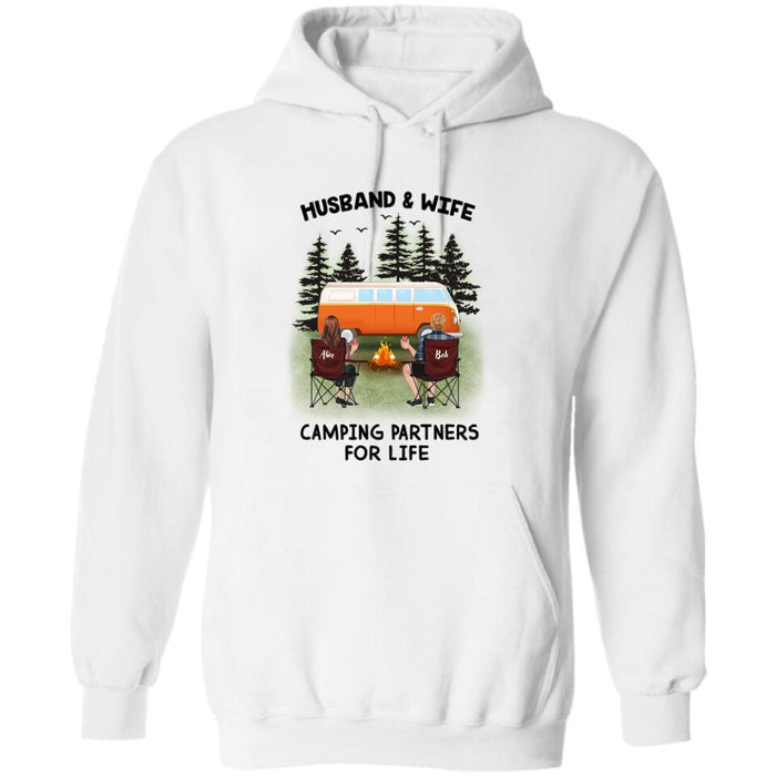 Custom Personalized Camping Shirt - Upto 3 Pets - Best Gift For Camping Lover - Husband And Wife Camping Partners For Life