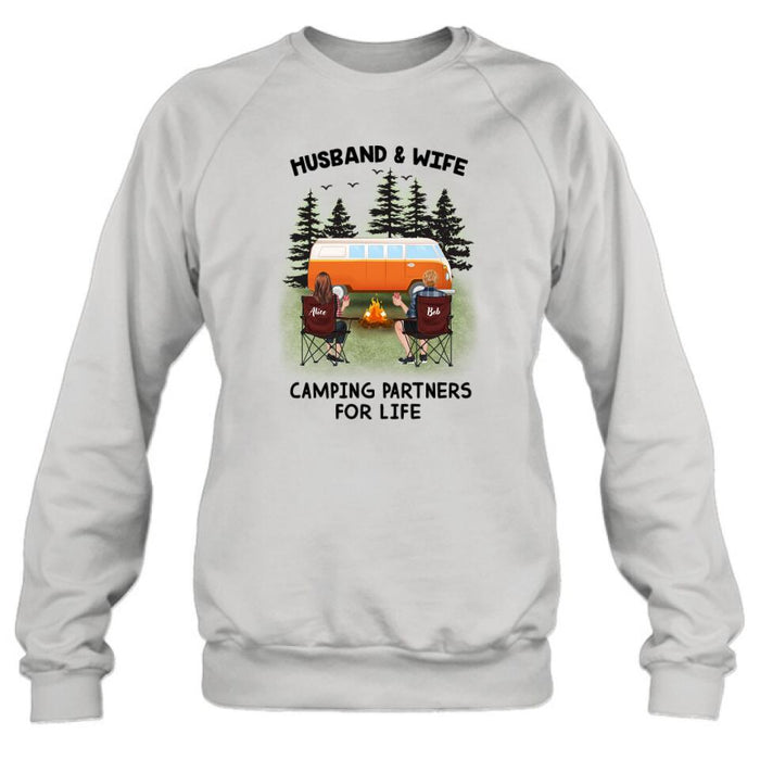 Custom Personalized Camping Shirt - Upto 3 Pets - Best Gift For Camping Lover - Husband And Wife Camping Partners For Life