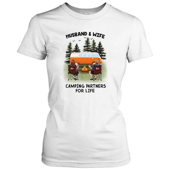 Custom Personalized Camping Shirt - Upto 3 Pets - Best Gift For Camping Lover - Husband And Wife Camping Partners For Life