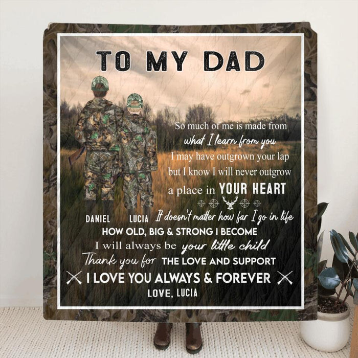 Custom Personalized Hunting Father and Kid Blanket - Gift For Father's Day From Son and Daughter to Father - Q46PNT