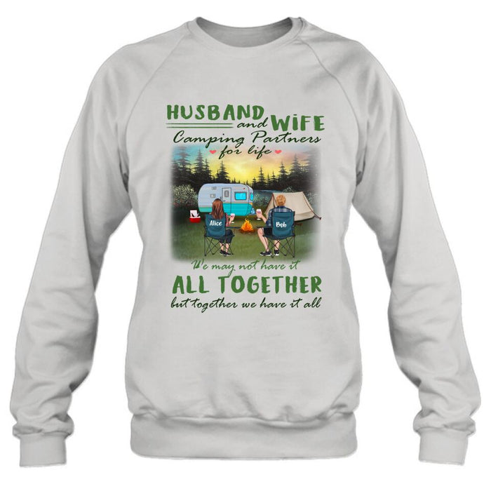 Custom Personalized Camping Shirt/ Pullover Hoodie - Couple/ Parents With Kid And Pet - Valentine's Day Gift Idea For Camping Lover - Husband And Wife Camping Partners For Life