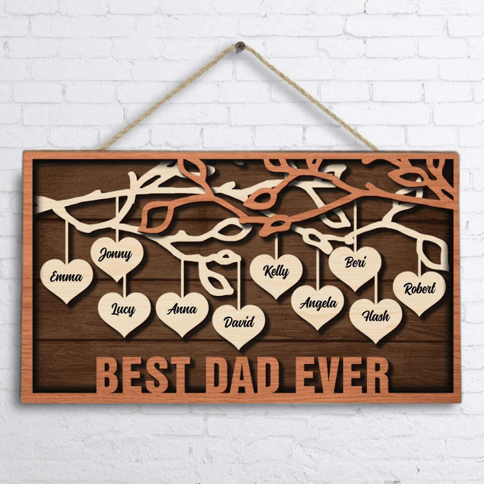 Custom Personalized Family Hanging Hearts Wooden Sign - Wall Hanging Gift For Family, Mother's Day, Father's Day - Happy Father's Day