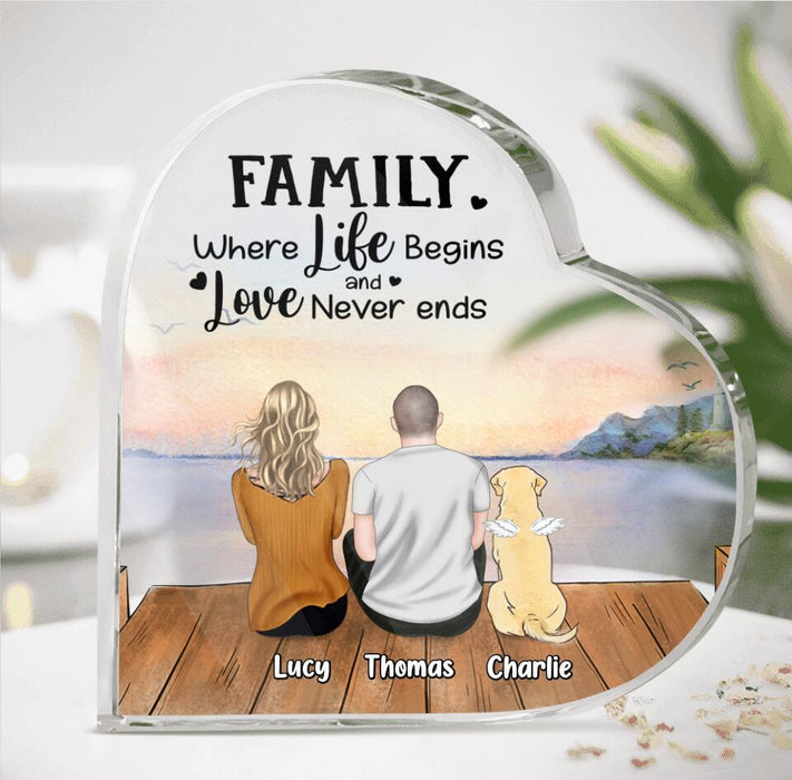 Custom Personalized Pet Family Crystal Heart - Upto 4 Dogs/Cats - Gift Idea For Dog/Cat Lover/Father's Day/Mother's Day - Family Where Life Begins And Love Never Ends