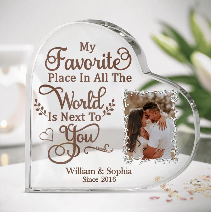 Custom Personalized Crystal Heart - Gift Idea For Couple - My Favorite Place In All The World Is Next To You