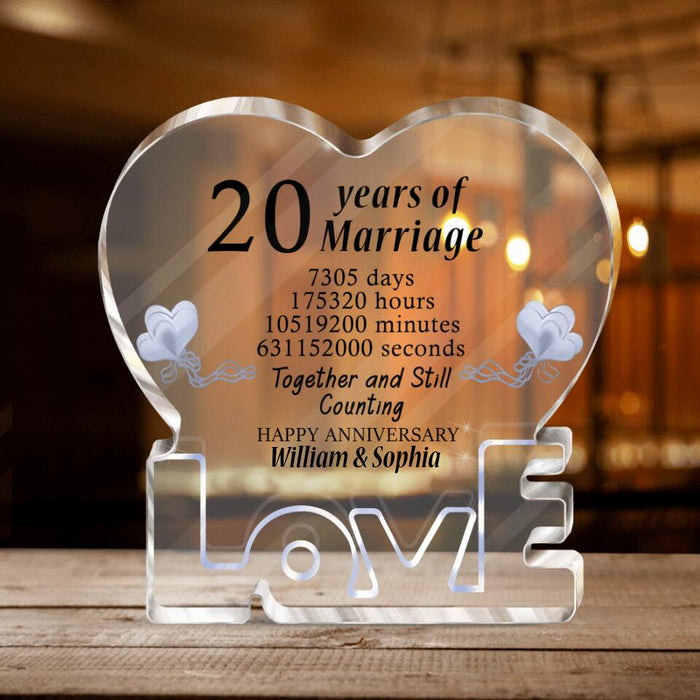 Personalized Anniversary Acrylic Plaque - Gift Idea For Couple/Parents - 20 Years Of Marriage Happy Anniversary