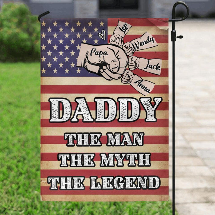 Custom Personalized Daddy Flag - Upto 4 Children - Gift Idea For Independence Day/Father's Day  - Daddy The Man The Myth The Legend