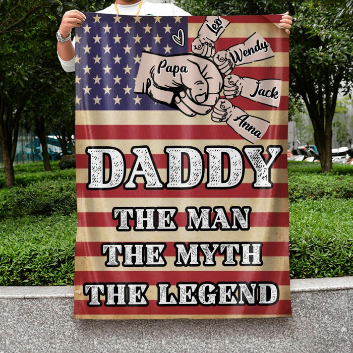 Custom Personalized Daddy Flag - Upto 4 Children - Gift Idea For Independence Day/Father's Day  - Daddy The Man The Myth The Legend