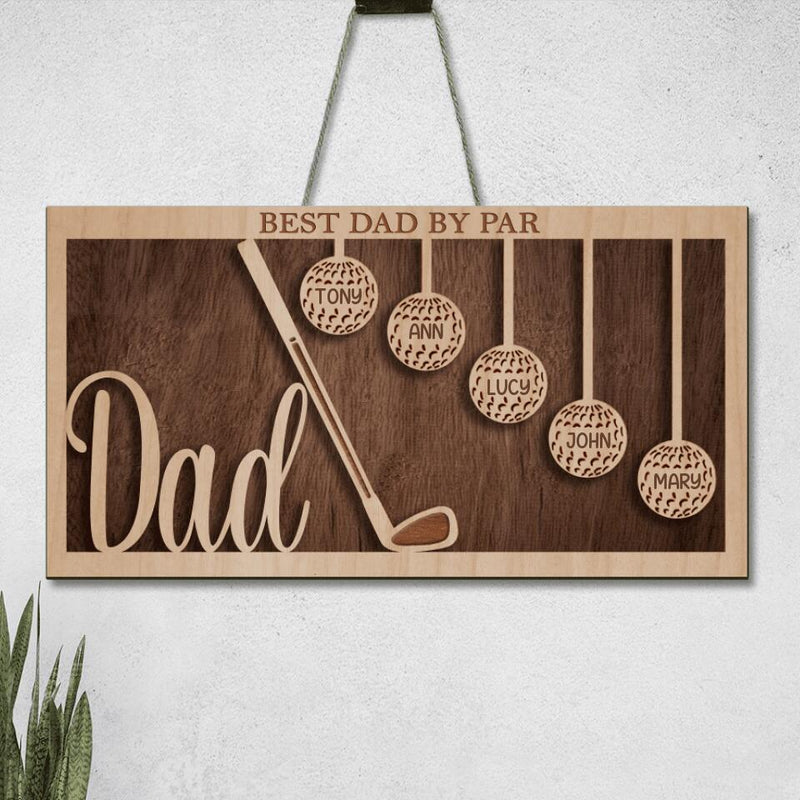 Personalized Best Dad By Par Rectangle Wooden Sign - Gift Idea For Father's Day From Kid with up to 5 Kids