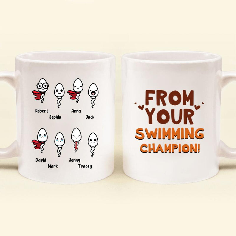 Personalized Sperm Coffee Mug - Gift Idea From Kids to Father with up to 8 Kids - From Your Swimming Champion!