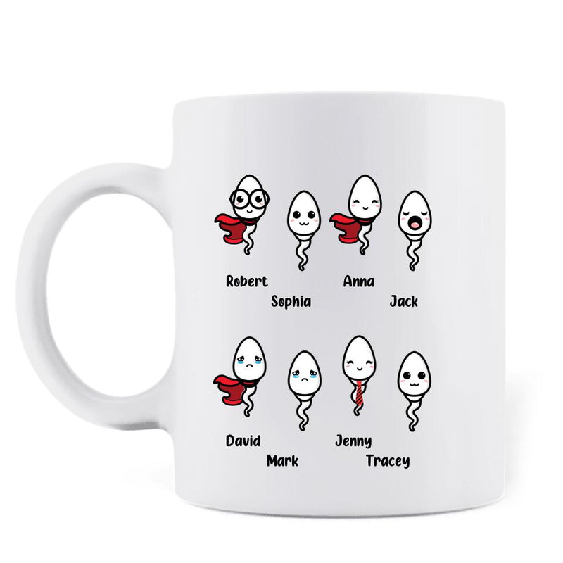 Personalized Sperm Coffee Mug - Gift Idea From Kids to Father with up to 8 Kids - From Your Swimming Champion!