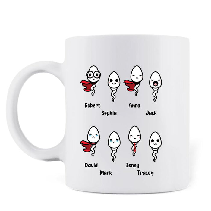 Custom Personalized Sperm Coffee Mug - Gift Idea From Kids to Father with up to 8 Kids - From Your Swimming Champion!