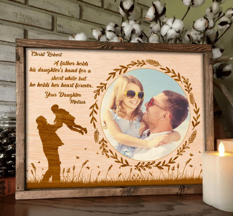 Personalized Dad Poster - Gift Idea For Father's Day - A Father Hold His Daughter's Hand For A Short While But He Holds Her Heart Forever