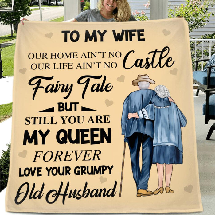 Custom Personalized Old Couple Quilt/Single Layer Fleece Blanket/Pillow Cover - Gift Idea For Father's Day/Old Couple - To My Wife, You Are My Queen