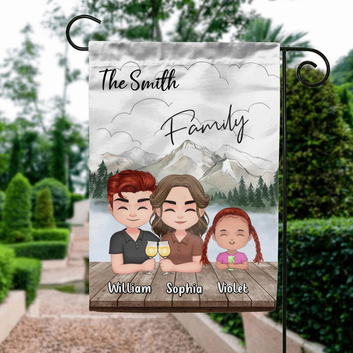 Custom Personalized Family Flag Sign - Upto 4 Adults And 2 Kids - Gift Idea for Father's Day/Mother's Day/Family