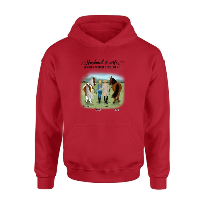 Custom Personalized Horse Couple T-shirt/Hoodie/Sweatshirt/Sleeve - Best Gift For Couple, Lover - Husband And Wife Riding Partners For Life