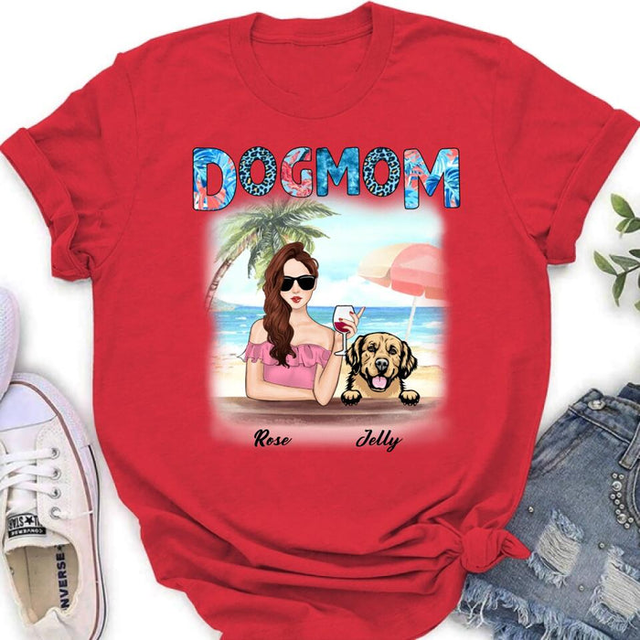 Custom Personalized Dog Mom Summer Patterned Shirt/ Hoodie - Upto 4 Dogs - Gift Idea For Dog Mom