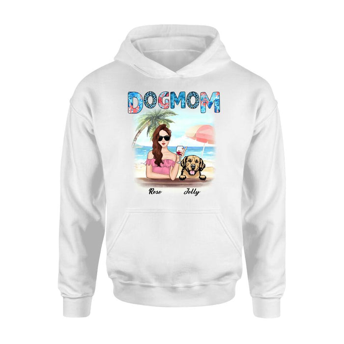 Custom Personalized Dog Mom Summer Patterned Shirt/ Hoodie - Upto 4 Dogs - Gift Idea For Dog Mom