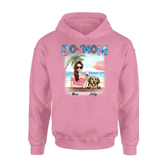 Custom Personalized Dog Mom Summer Patterned Shirt/ Hoodie - Upto 4 Dogs - Gift Idea For Dog Mom