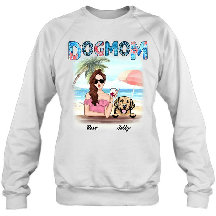 Custom Personalized Dog Mom Summer Patterned Shirt/ Hoodie - Upto 4 Dogs - Gift Idea For Dog Mom