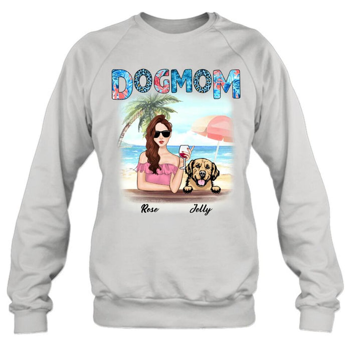 Custom Personalized Dog Mom Summer Patterned Shirt/ Hoodie - Upto 4 Dogs - Gift Idea For Dog Mom