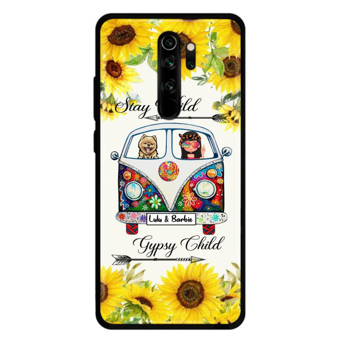 Custom Personalized Hippie Girl Phone Case - Girl with up to 3 Pets - Phone case for iPhone, Samsung and Xiaomi