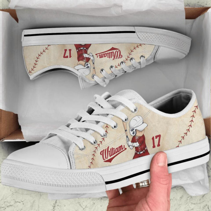 Personalized Baseball Low Top Sneakers - Gift Idea For Baseball Lovers