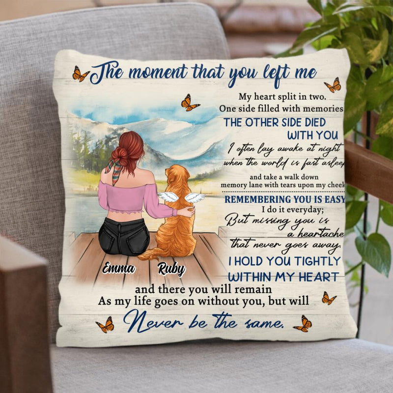 Personalized Memorial Pet Pillow Cover & Fleece/Quilt Blanket - Adult/Couple With Up to 4 Pets - Gift Idea For Dog/Cat Lover - The Moment That You Left Me
