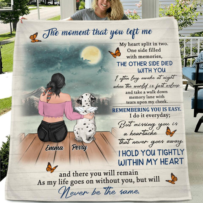 Custom Personalized Memorial Pet Pillow Cover & Fleece/ Quilt Blanket - Adult/ Couple With Upto 4 Pets - Gift Idea For Dog/ Cat Lover - The Moment That You Left Me