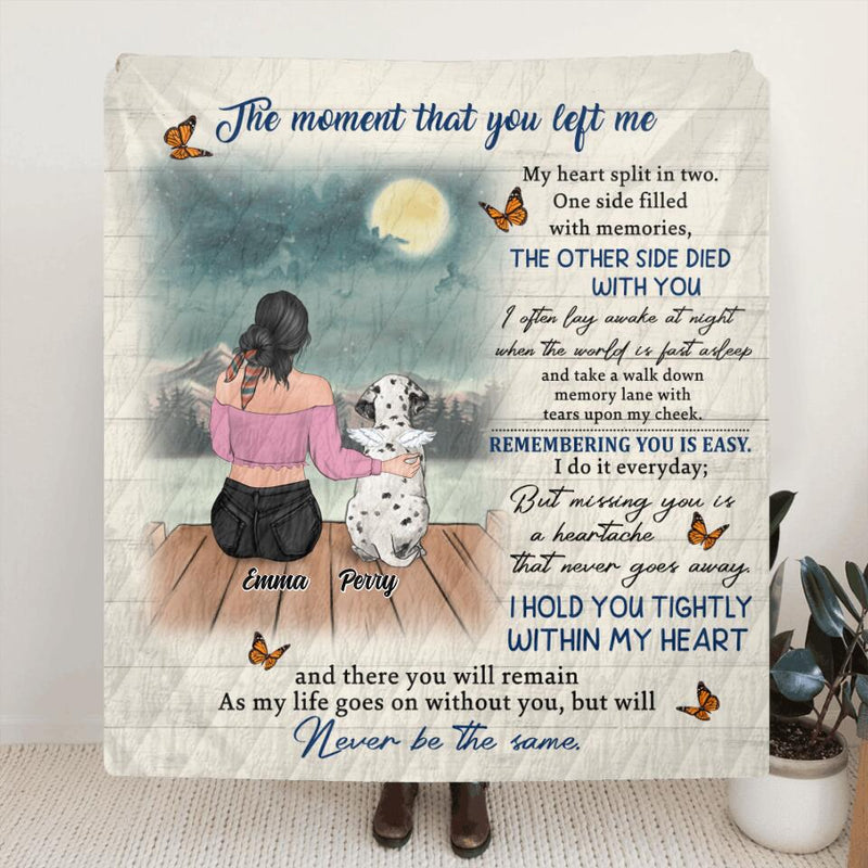 Personalized Memorial Pet Pillow Cover & Fleece/Quilt Blanket - Adult/Couple With Up to 4 Pets - Gift Idea For Dog/Cat Lover - The Moment That You Left Me
