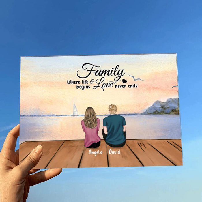 Personalized Family Acrylic Plaque - Couple/Parents With Up to 2 Kids And 4 Pets - Gift Idea For Family/Dog/Cat Lover - Family Where Life Begins And Love Never Ends