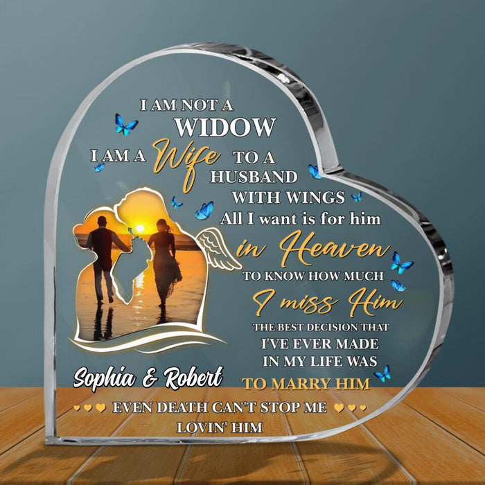 Custom Personalized Couple Crystal Heart - Memorial Gift Idea For Couple - I Am A Wife To A Husband With Wings