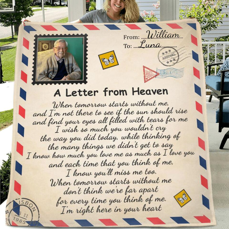 Custom Dad Photo Fleece Throw Blanket/Quilt - Memorial Gift Idea - A Letter From Heaven I'm Right Here In Your Heart