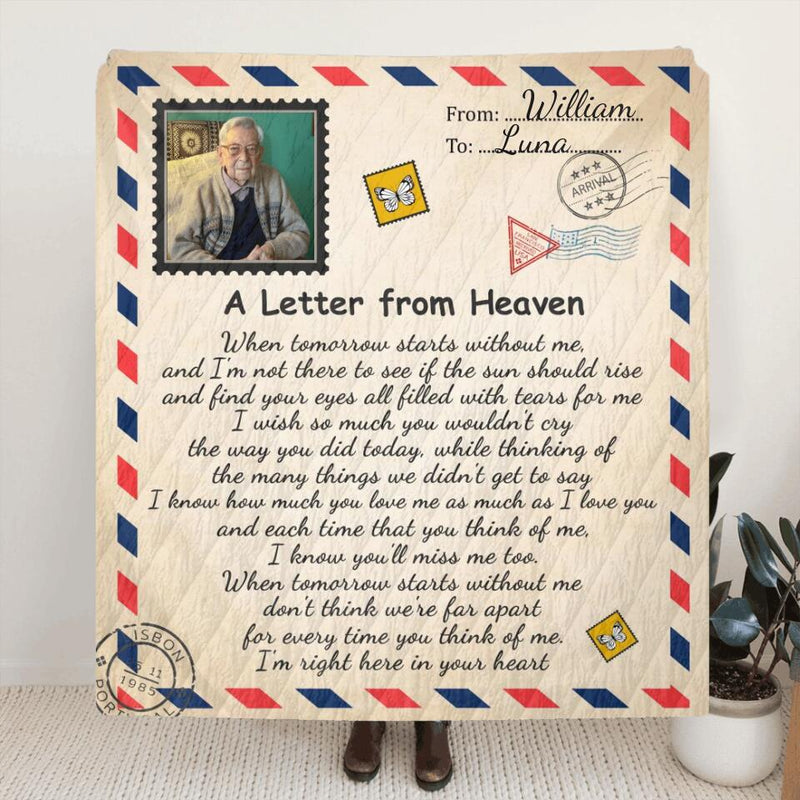 Custom Dad Photo Fleece Throw Blanket/Quilt - Memorial Gift Idea - A Letter From Heaven I'm Right Here In Your Heart