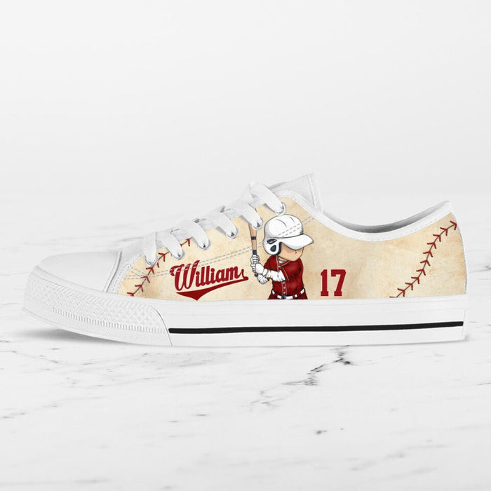 Personalized Baseball Low Top Sneakers - Gift Idea For Baseball Lovers