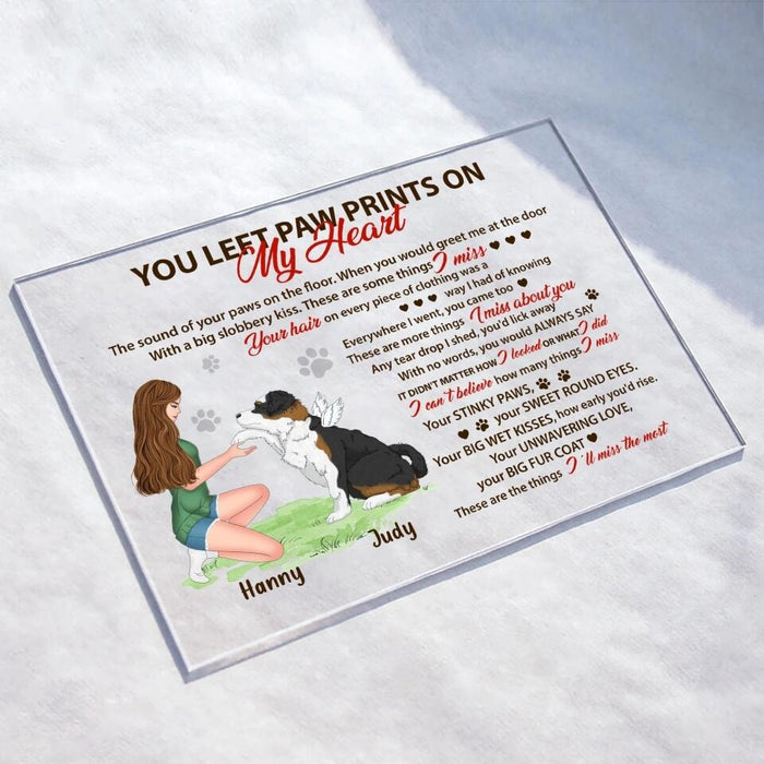 Personalized Memorial Dog Acrylic Plaque - Memorial Passing Gift For Dog Lover - You Left Paw Prints On My Heart