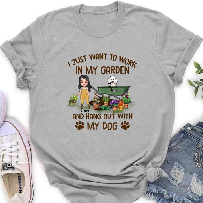 Custom Personalized Garden Dogs Shirt - Upto 5 Dogs - Best Gift for Dog Lovers - I Just Want To Work In My Garden And Hang Out With My Dogs