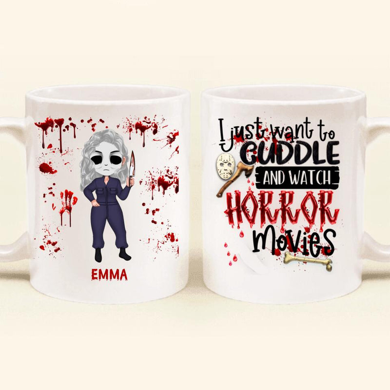 Personalized Cuddle And Watch Horror Movies Coffee Mug - Halloween Gift For Girls