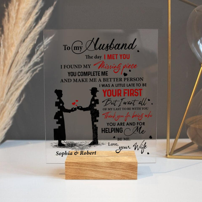 Personalized Couple Acrylic Plaque - Gift for Couple, Gift to Husband from Wife - To my husband my missing piece