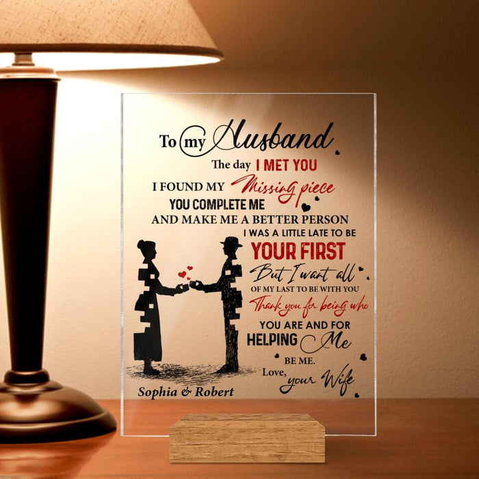 Personalized Couple Acrylic Plaque - Gift for Couple, Gift to Husband from Wife - To my husband my missing piece