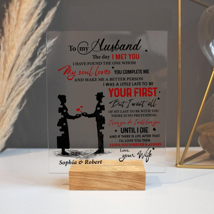 Personalized Couple Acrylic Plaque - Gift for Couple, Husband and Wife/Gift to Husband from Wife - To my husband my soul loves