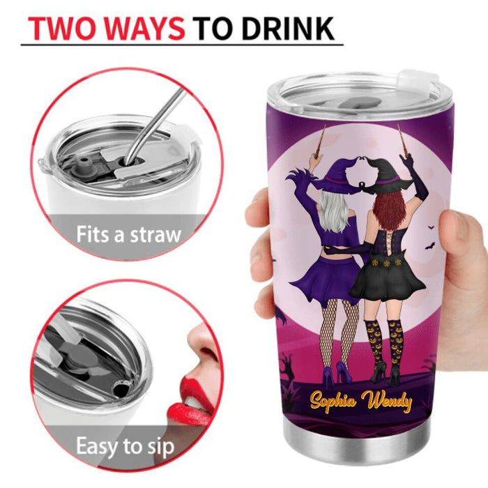 Personalized Witches Tumbler - Up to 4 Witches - Halloween Gift Idea For Friends/Sisters - Best Witches Here's To Another Year Of Bonding Over Alcohol Tolerating Idiots & Keeping Each Other Sane