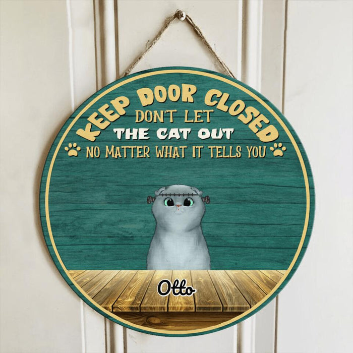 Personalized Halloween Cats Wooden Sign - Up to 5 Cats - Halloween Gift Idea For Cat Lovers - Keep Door Closed Don't Let The Cat Out